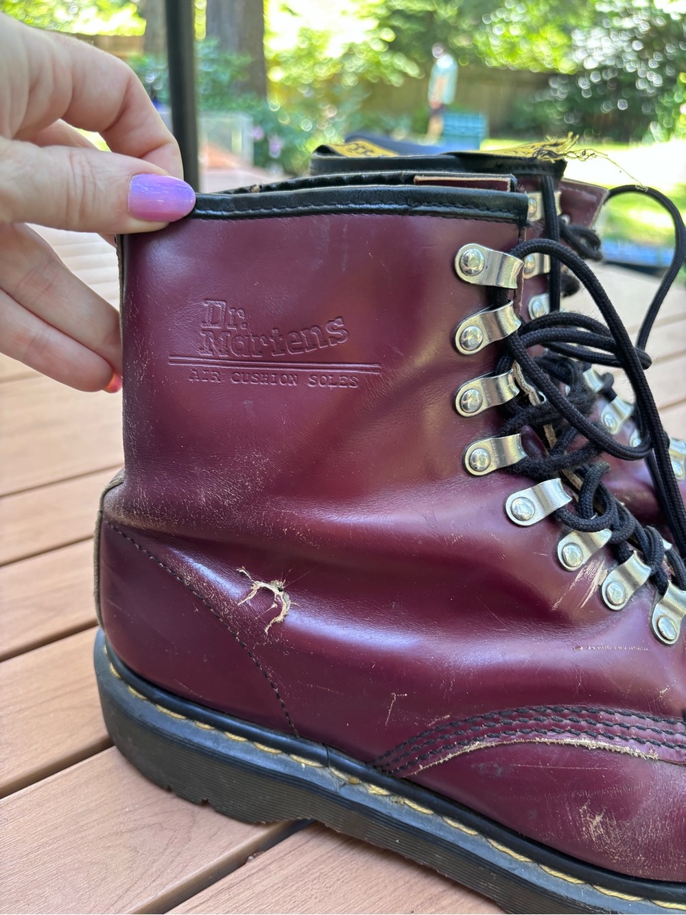 Vintage Distressed Dr. Martens Burgundy 1460 combat boots, made in England - Picture 3 of 8